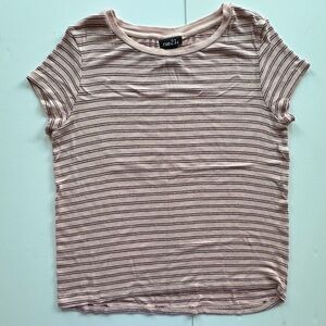 Rue‎ 21 Pink Black Striped Cap Sleeve Shirt Juniors Teens Large Y2K vibes